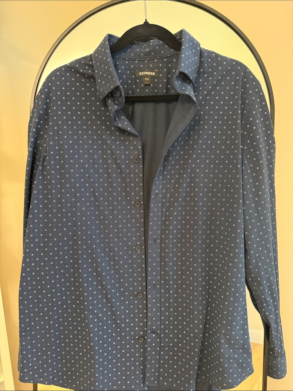 Express Men's Blue Dot-Print Button Down Shirt